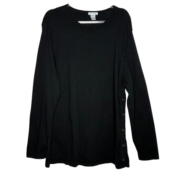 J. Jill Sweaters - J Jill Womens Large Black Tunic Top Side Snap Minimalist Casual Knit Capsule